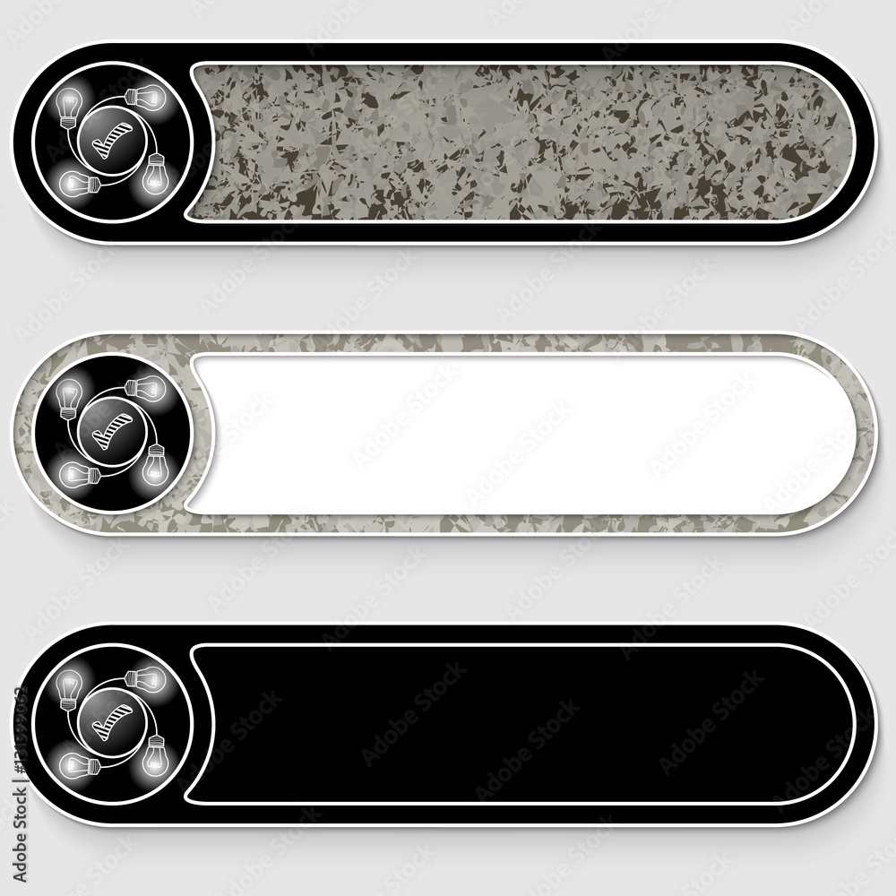 Poster set of three vector abstract buttons and striped check box symbo