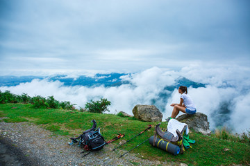 Girl trekker in campaign