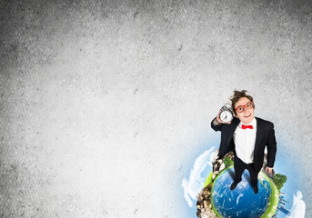 Comic businessman in red glasses