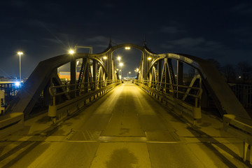 Nightshot Of Historical Steel Swivel Bridge At Krefeld Uerdingen
