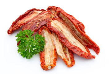 Dried tomatoes isolated on white background.