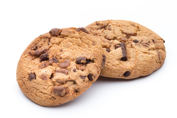 Chocolate chip cookies isolated on white background.