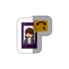 Woman operator icon. Call center technical service online and support theme. Isolated design. Vector illustration