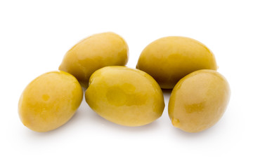 Green big olives on the white background.