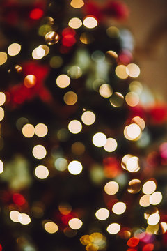 Part of the decorated christmas tree. Bokeh. out  focus