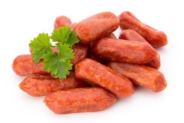 Peperoni or salami, parsley sausage. Isolated on white backgroun