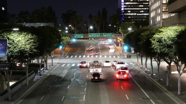 Night Cityscape Time Lapse 40 Traffic in LA Downtown