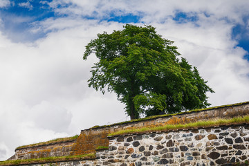 Oslo, Norway - July 18, 2016: Exterior of Akershus Fortress in Oslo, Norway. Akershus Fortress or...