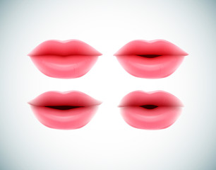 Woman lips close up with lipstick makeup expressing different em