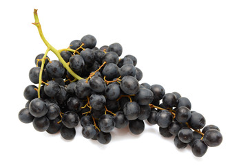 bunch of black grapes isolated on white background