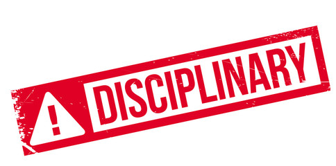 Disciplinary rubber stamp. Grunge design with dust scratches. Effects can be easily removed for a clean, crisp look. Color is easily changed.