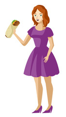 woman eating mexican burrito food