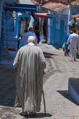 walking down a street