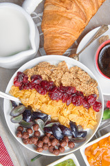 French breakfast on a wooden tray