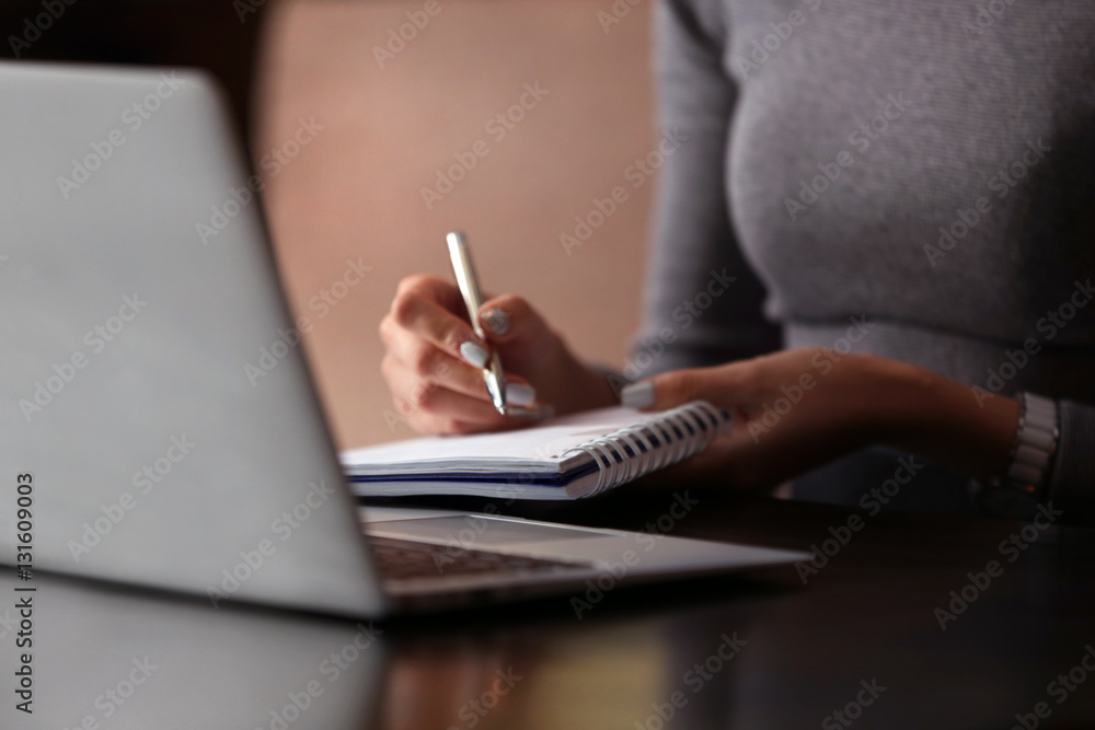 Sticker Woman working with laptop in cafe