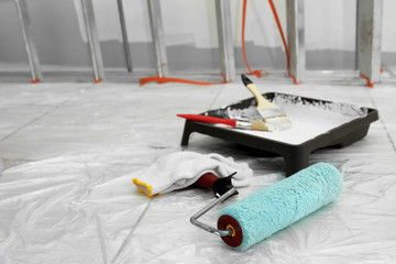 Set of painter tools on floor