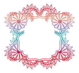 Beautiful floral label with gradient fill. Color silhouette frame for advertisements, wedding and other invitations or greeting cards. Raster clip art.