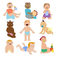 Baby kids emotions vector illustration.