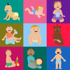 Baby kids emotions vector illustration.