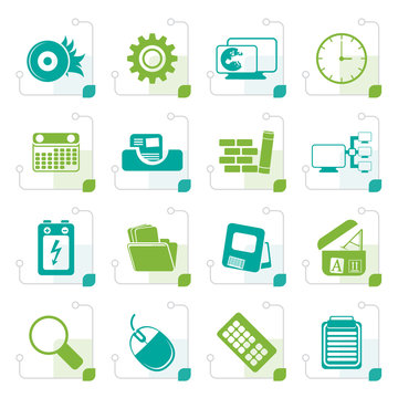 Stylized Computer, mobile phone and Internet Vector Icon Set