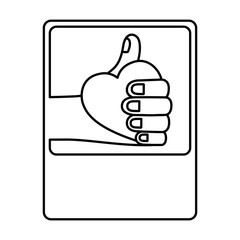 Human hand holding heart icon. Finger gesture palm and communication theme. Isolated design. Vector illustration