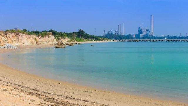 4k Time-lapse of Sai Thong beach and sea with electrical power plant , Rayong, Thailand