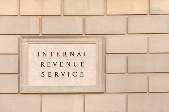 Sign on IRS headquarter building in downtown Washington, DC
