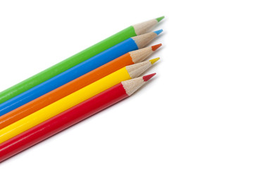 5 Colored Pencils isolated on white background.