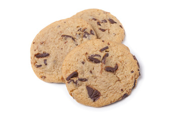 Three Chocolate Chip Cookies Isolated on White