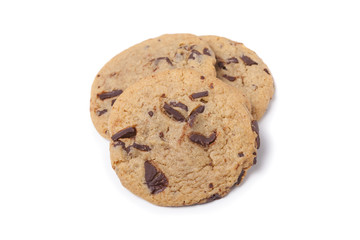 Three Chocolate Chip Cookies Isolated on White