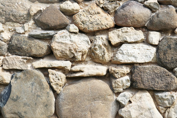 Stone wall background. Details of old house - stone wall background. Historical place, remains of the stone house where one of the first settlers lived in Wisconsin Midwest. Horizontal composition.