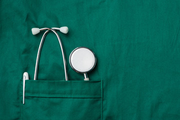 Closeup of a stethoscope on a medical uniform