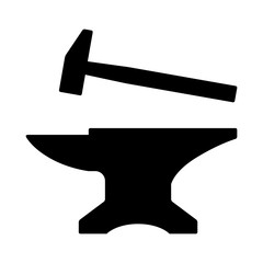 Blacksmith crafting anvil with hammer flat icon for games and websites