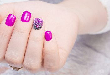 Perfect manicure and natural nails. Attractive modern nail art design. Gel polish applied.