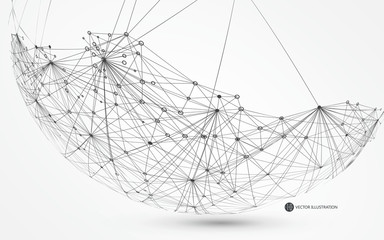 Dotted lines connected to the abstract graphics, network connections.