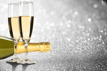 Champagne, silver background