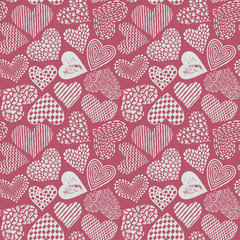 Vector seamless pattern in with hand drawn sketch hearts.