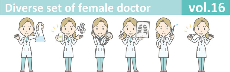 Diverse set of female doctor , EPS10 vector format vol.16