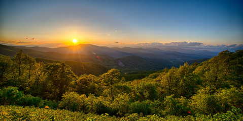 Blue Ridge Parkway summer Appalachian Mountains Sunset - obrazy, fototapety, plakaty