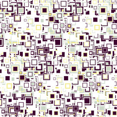 Geometric seamless pattern. The squares of different sizes and colors, arranged on burgundy background. Useful as design element for texture, pattern and artistic compositions.