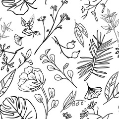 Plants and herbs seamless pattern