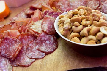 Charcuterie prepared meats and cheeses