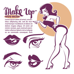 retro beauty collection, pinup girl, lips, eyes and lettering