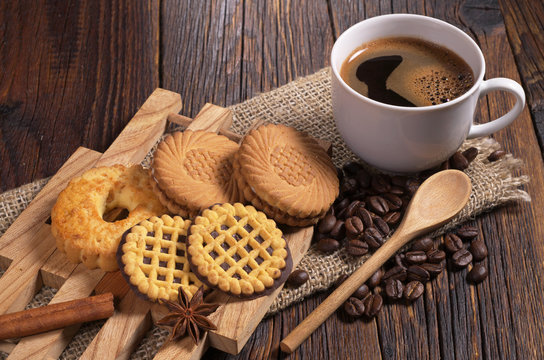 Coffee and different cookies