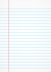 Lined paper from a notebook on old white background.