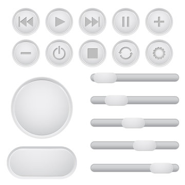 User interface buttons set. Media player main elements, slider bars