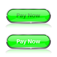 Pay now button. Shiny green oval web icons, normal and active