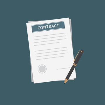 Flat Design of Contract Document and Black Pen