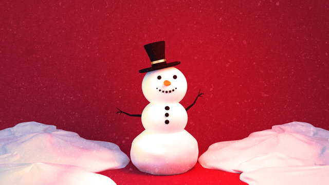 3d render picture of cute snowman object.  Happy Holidays and Merry Christmas greeting card. Abstract grunge texture photo filter.