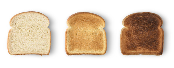 Set of three slices toast bread isolated on white - obrazy, fototapety, plakaty